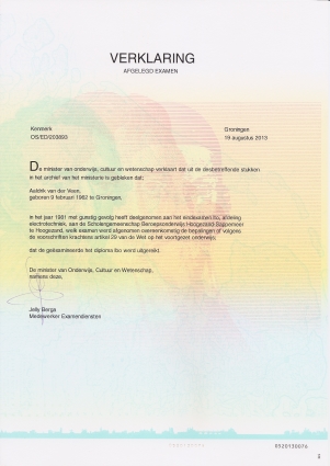 Verklaring Afgelegd Examen, klik voor vergroting